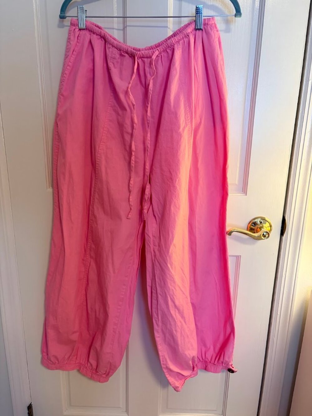 Anthropologie Pink Cargo Parachute Pants Drawstring Jogger Cotton Size M EUC